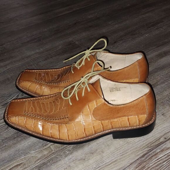Stacy Adams tan leather alligator texture dress shoes Sz 10.5 - Picture 3 of 7